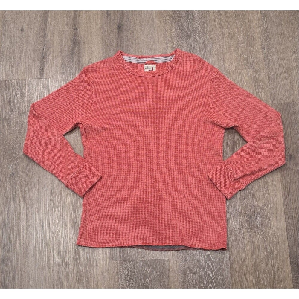 Relwen Thermal Shirt Mens Large Coral Red Waffle Knit Long Sleeve Crewneck